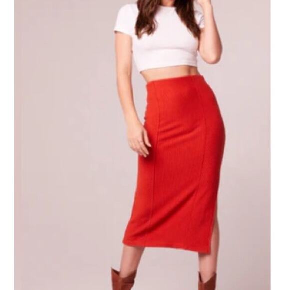 BAND OF THE FREE BOG RENEE RIBBED PANEL MIDI PENCIL SKIRT BLACK SIDE SLIT XS-NEW - Picture 5 of 9